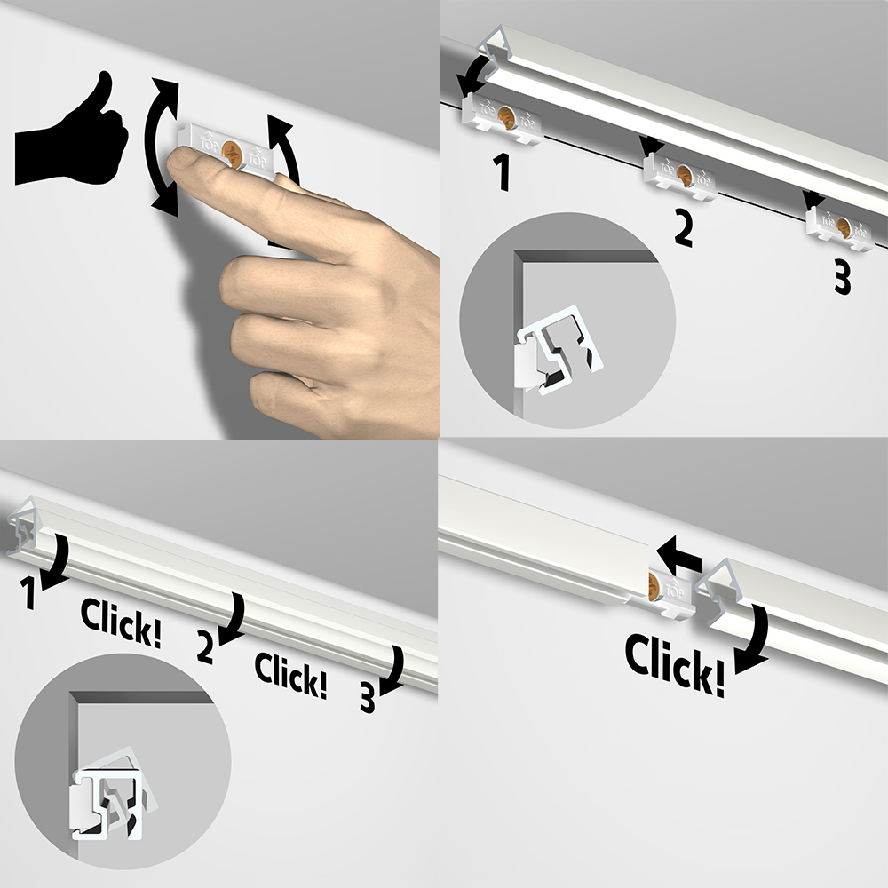 Závěsný systém na obrazy - SET Contour Rail stříbrná (4x ocel 4x MG1)