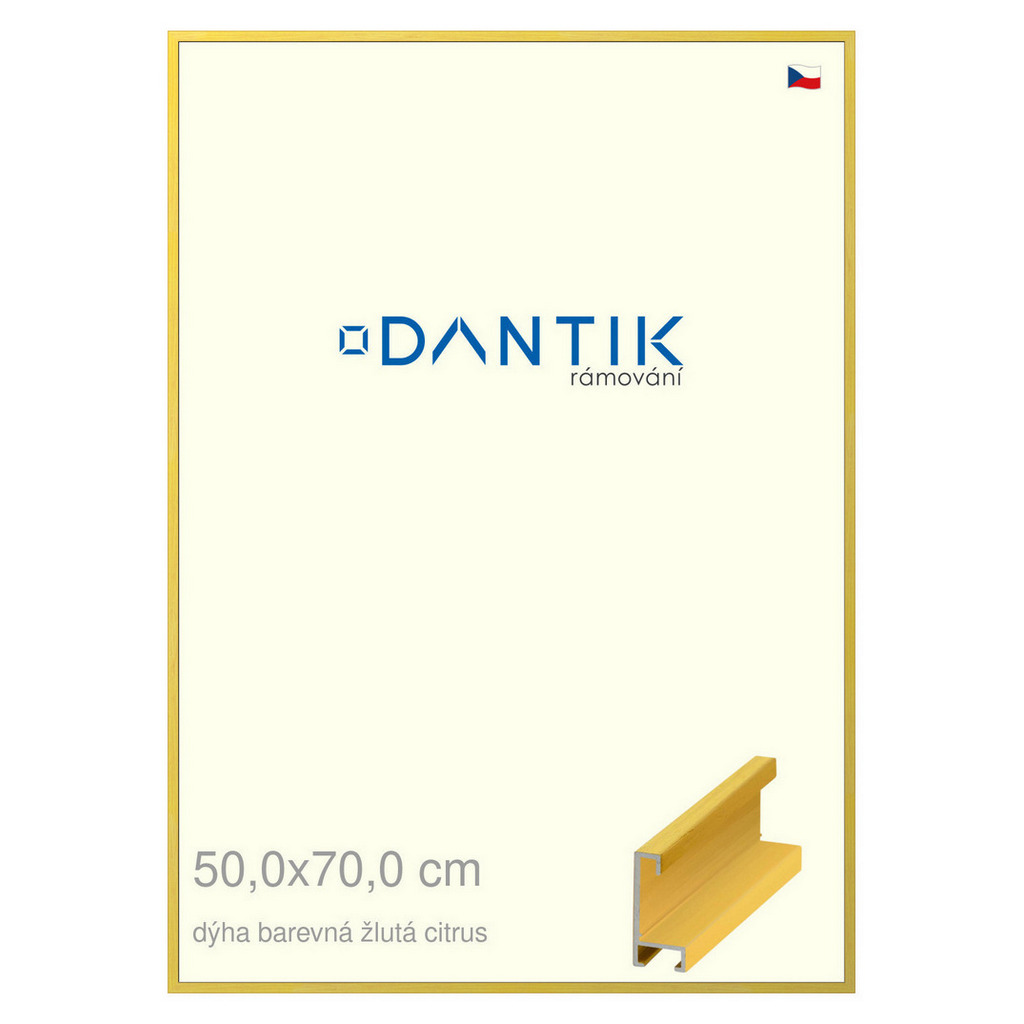 DANTIK rámeček 50x70 | ALU profil 6035 Dýha barevná žlutá citrus (Plexi Čiré)