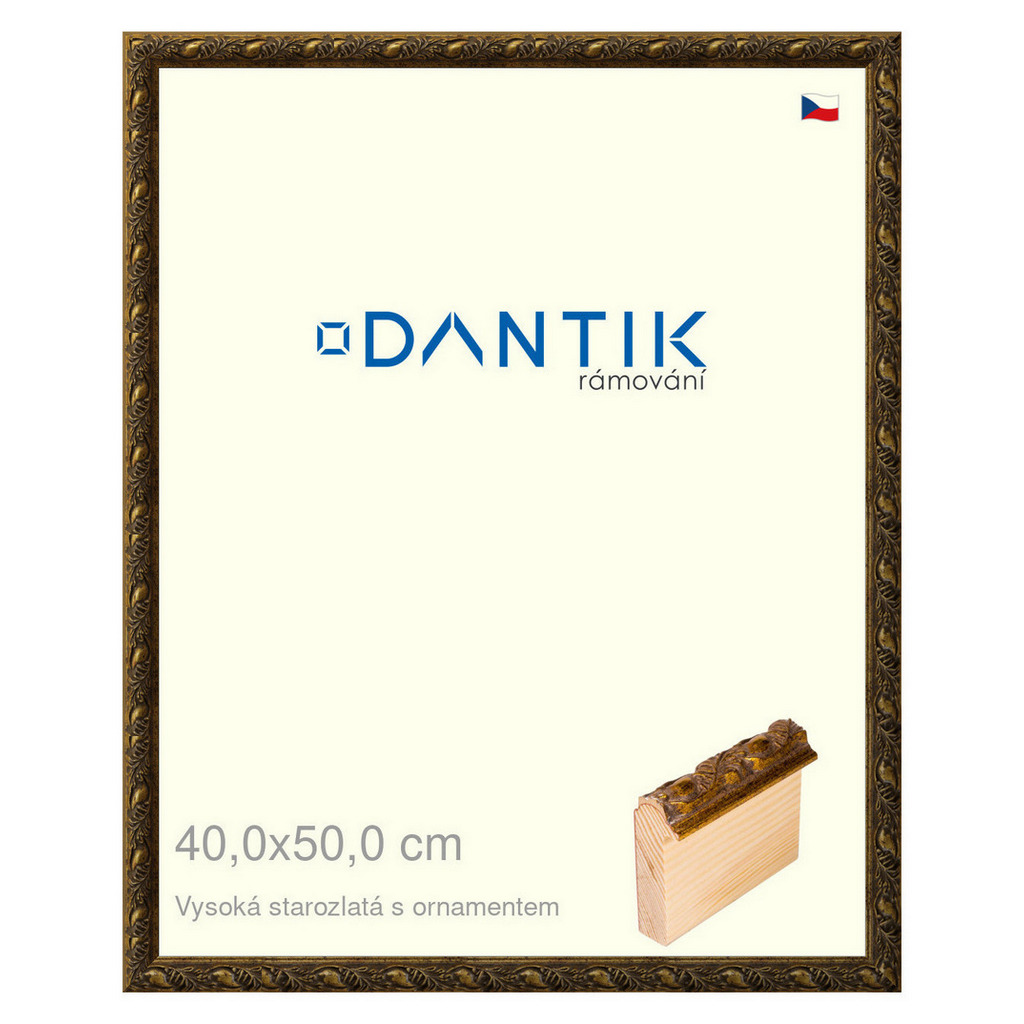 DANTIK rámeček 40x50 | Vysoká starozlatá s ornamentem (Plexi Čiré)