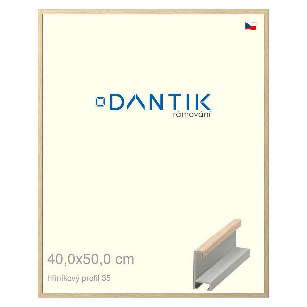 DANTIK rámeček 40x50 | ALU profil 6035 Dýha dub raw (Sklo Čiré)