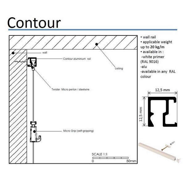 Závěsný systém na obrazy - Contour Rail Lišta bílá přetíratelná (2m)