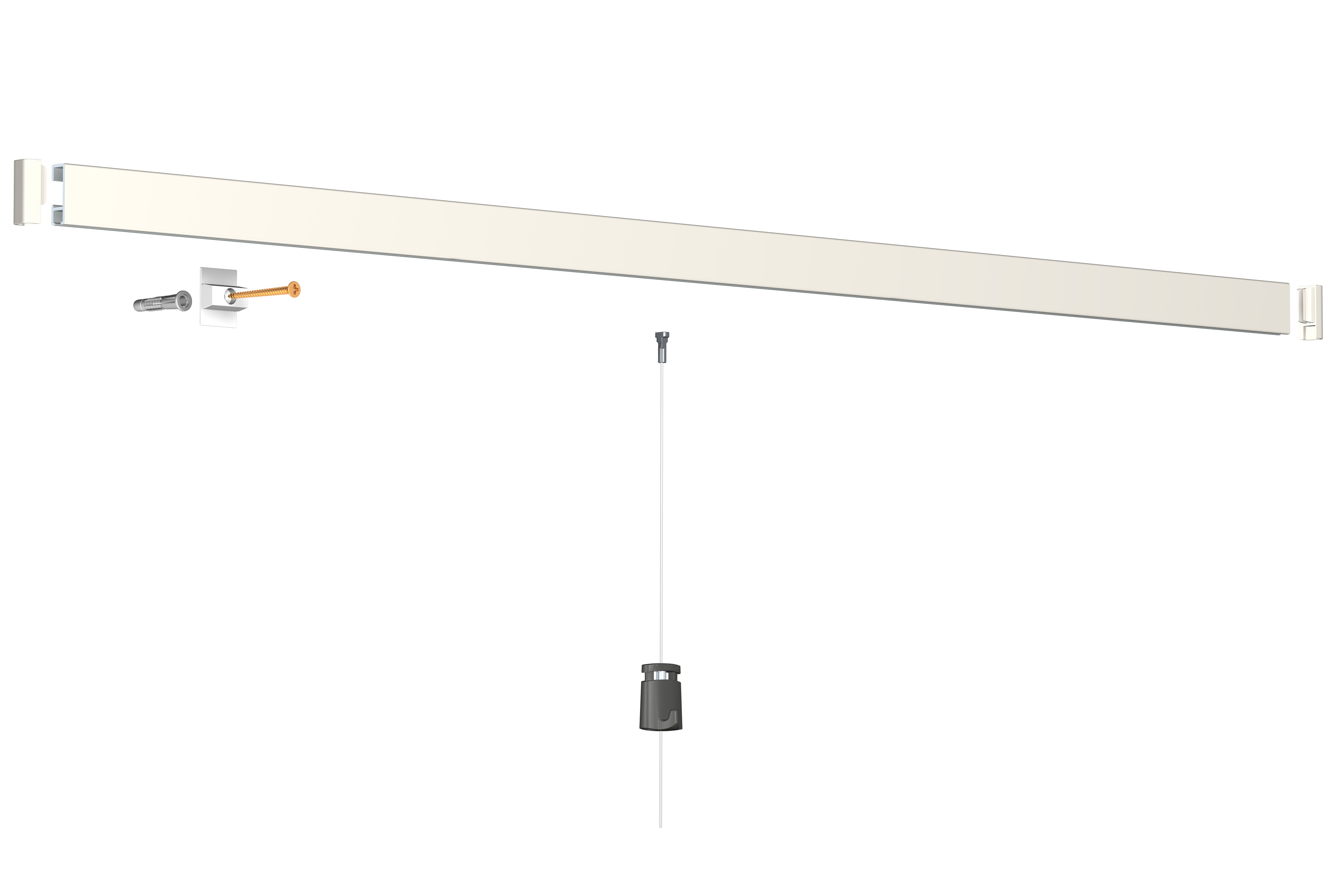 Závěsný systém na obrazy - SET Click Rail bílá 3m (6x perlon 6x MG2)
