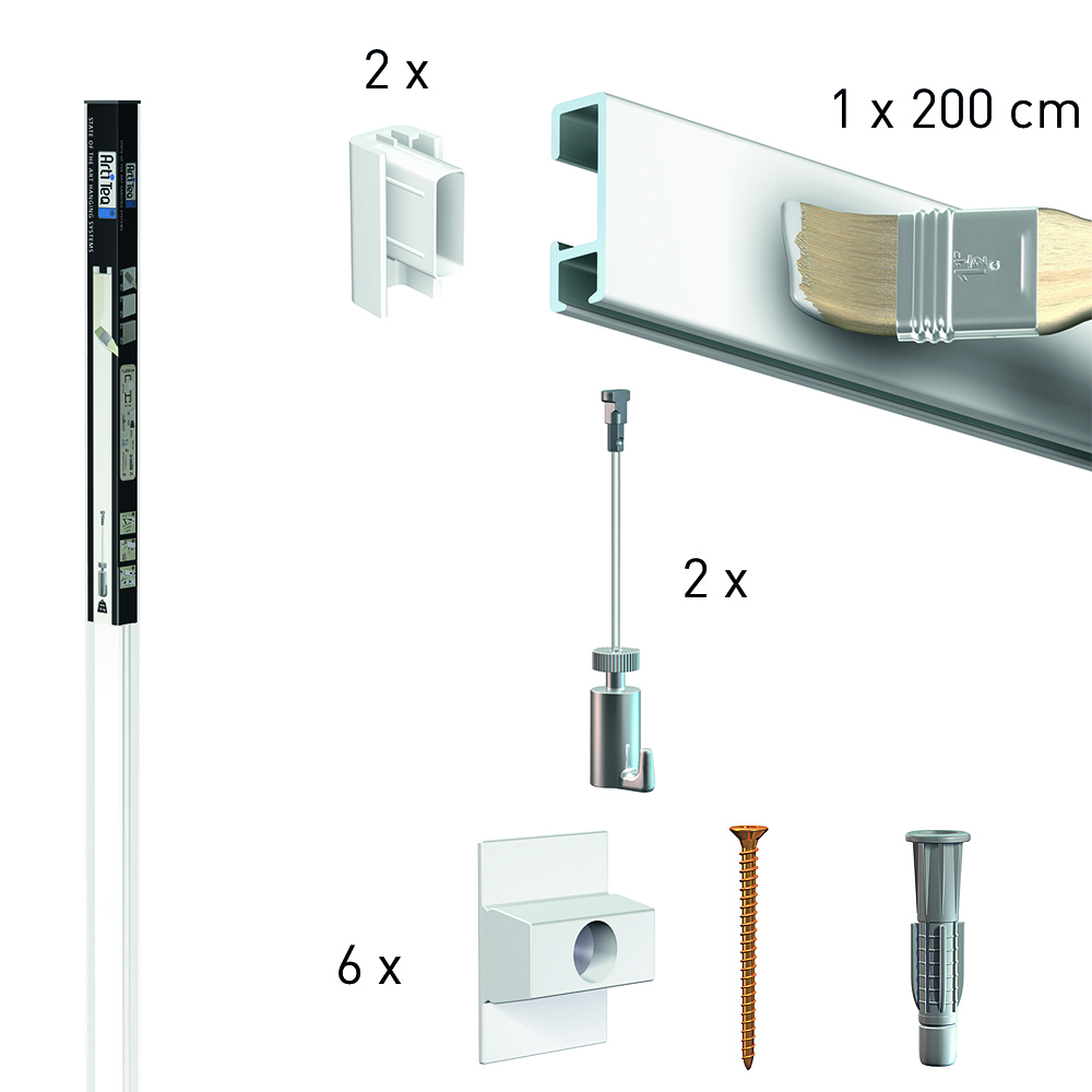 Závěsný systém na obrazy - SET Click Rail bílá přetíratelná 2m (2x perlon 2xAG)