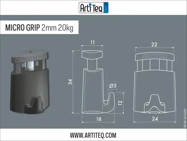Závěsný systém na obrazy - Háček samosvorný Micro Grip 2mm 20 Kg