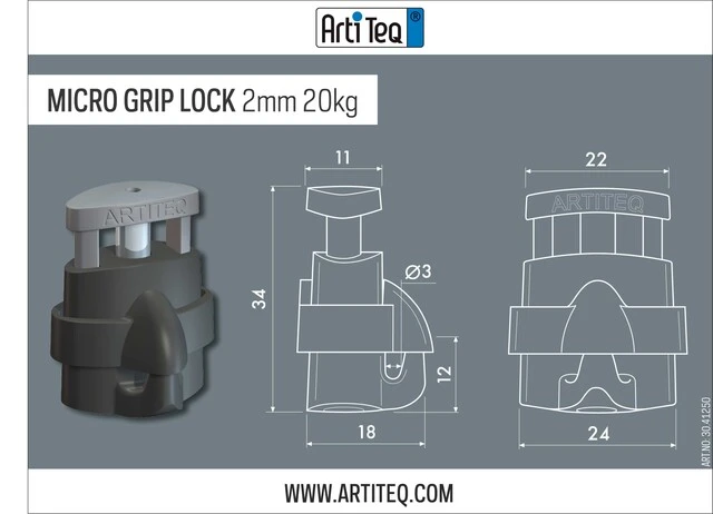 Závěsný systém na obrazy - Háček samosvorný Micro Grip 2mm 20 Kg s pojistkou