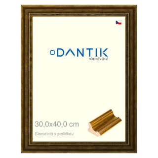 DANTIK rámeček 30x40 | Starozlatá s perličkou (Plexi Čiré)