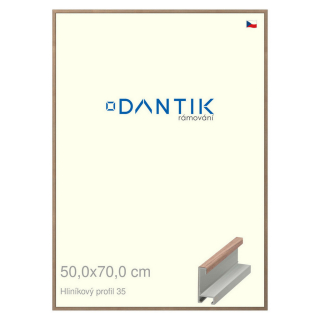 DANTIK rámeček 50x70 | ALU profil 6035 Dýha ořech raw (Plexi Čiré)