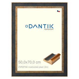 DANTIK rámeček 50x70 | ZVRATNÁ modrozlatá plast (Plexi Čiré)