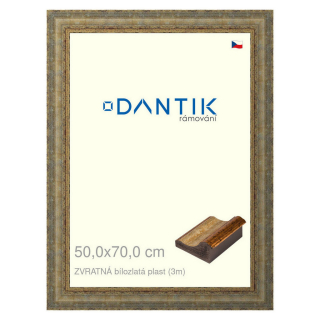 DANTIK rámeček 50x70 | ZVRATNÁ bílozlatá plast (Plexi Čiré)