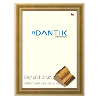 DANTIK rámeček 59,4x84 | KŘÍDLO velké zlaté patina (Plexi Čiré)