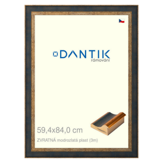DANTIK rámeček 59,4x84 | ZVRATNÁ modrozlatá plast (Plexi Čiré)