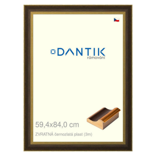 DANTIK rámeček 59,4x84 | ZVRATNÁ černozlatá plast (Plexi Čiré)