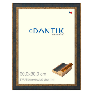 DANTIK rámeček 60x80 | ZVRATNÁ modrozlatá plast (Plexi Čiré)