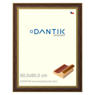 DANTIK rámeček 60x80 | ZVRATNÁ červenozlatá plast (Plexi Čiré)