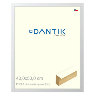 DANTIK rámeček 40x50 | PERLA bílá lesklá vysoká (Plexi Čiré)