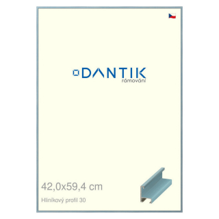 DANTIK rámeček 42x59,4 | ALU profil 6030 Dýha barevná modrá pastel (Plexi Čiré)