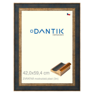 DANTIK rámeček 42x59,4 | ZVRATNÁ modrozlatá plast (Plexi Čiré)