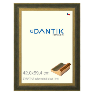 DANTIK rámeček 42x59,4 | ZVRATNÁ zelenozlatá plast (Plexi Čiré)