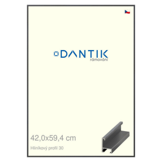 DANTIK rámeček 42x59,4 | ALU profil 6030 Dýha barevná šedá tmavá (Plexi Čiré)