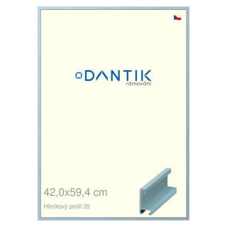 DANTIK rámeček 42x59,4 | ALU profil 6035 Dýha barevná modrá pastel (Plexi Čiré)