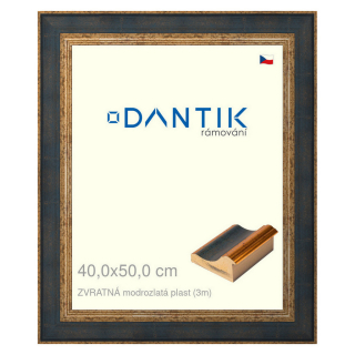 DANTIK rámeček 40x50 | ZVRATNÁ modrozlatá plast (Sklo Čiré)