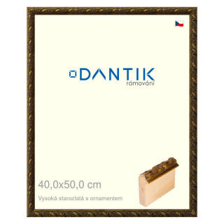 DANTIK rámeček 40x50 | Vysoká starozlatá s ornamentem (Sklo Čiré)