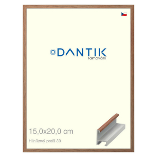 DANTIK rámeček 15x20 | ALU profil 6030 Dýha ořech lak matný (Sklo Čiré)