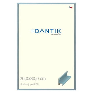 DANTIK rámeček 20x30 | ALU profil 6030 Dýha barevná modrá pastel (Sklo Čiré)