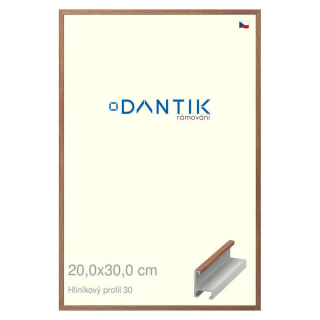 DANTIK rámeček 20x30 | ALU profil 6030 Dýha ořech lak matný (Sklo Čiré)