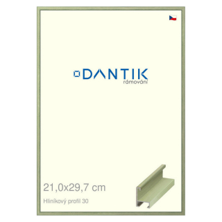 DANTIK rámeček 21x29,7 | ALU profil 6030 Dýha barevná zelená pastel (Sklo Čiré)