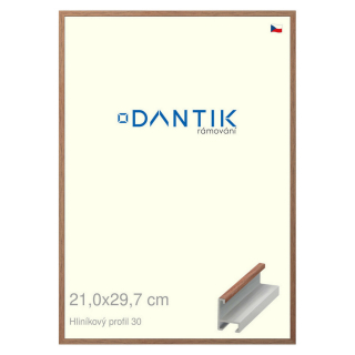 DANTIK rámeček 21x29,7 | ALU profil 6030 Dýha ořech lak matný (Sklo Čiré)