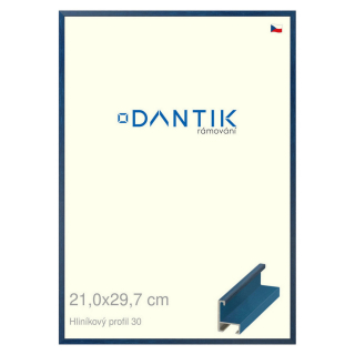 DANTIK rámeček 21x29,7 | ALU profil 6030 Dýha barevná modrá královská (Sklo Čiré)