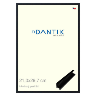 DANTIK rámeček 21x29,7 | ALU profil 7001 Černá matná (Sklo Čiré)