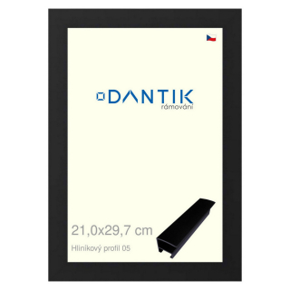 DANTIK rámeček 21x29,7 | ALU profil 7005 Černá matná (Sklo Čiré)