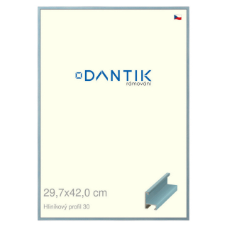 DANTIK rámeček 29,7x42 | ALU profil 6030 Dýha barevná modrá pastel (Plexi Čiré)