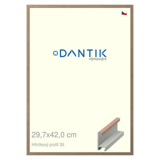 DANTIK rámeček 29,7x42 | ALU profil 6035 Dýha ořech raw (Plexi Čiré)