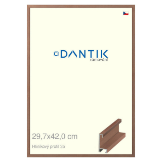DANTIK rámeček 29,7x42 | ALU profil 6035 Dýha ořech (Plexi Čiré)