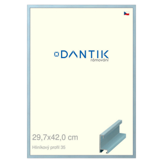 DANTIK rámeček 29,7x42 | ALU profil 6035 Dýha barevná modrá pastel (Plexi Čiré)