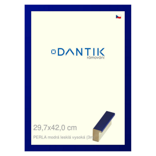 DANTIK rámeček 29,7x42 | PERLA modrá lesklá vysoká (Plexi Čiré)